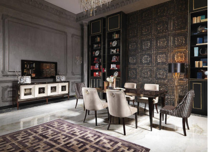 Dining area dining room dining set luxury dining table chairs black wood 9-piece